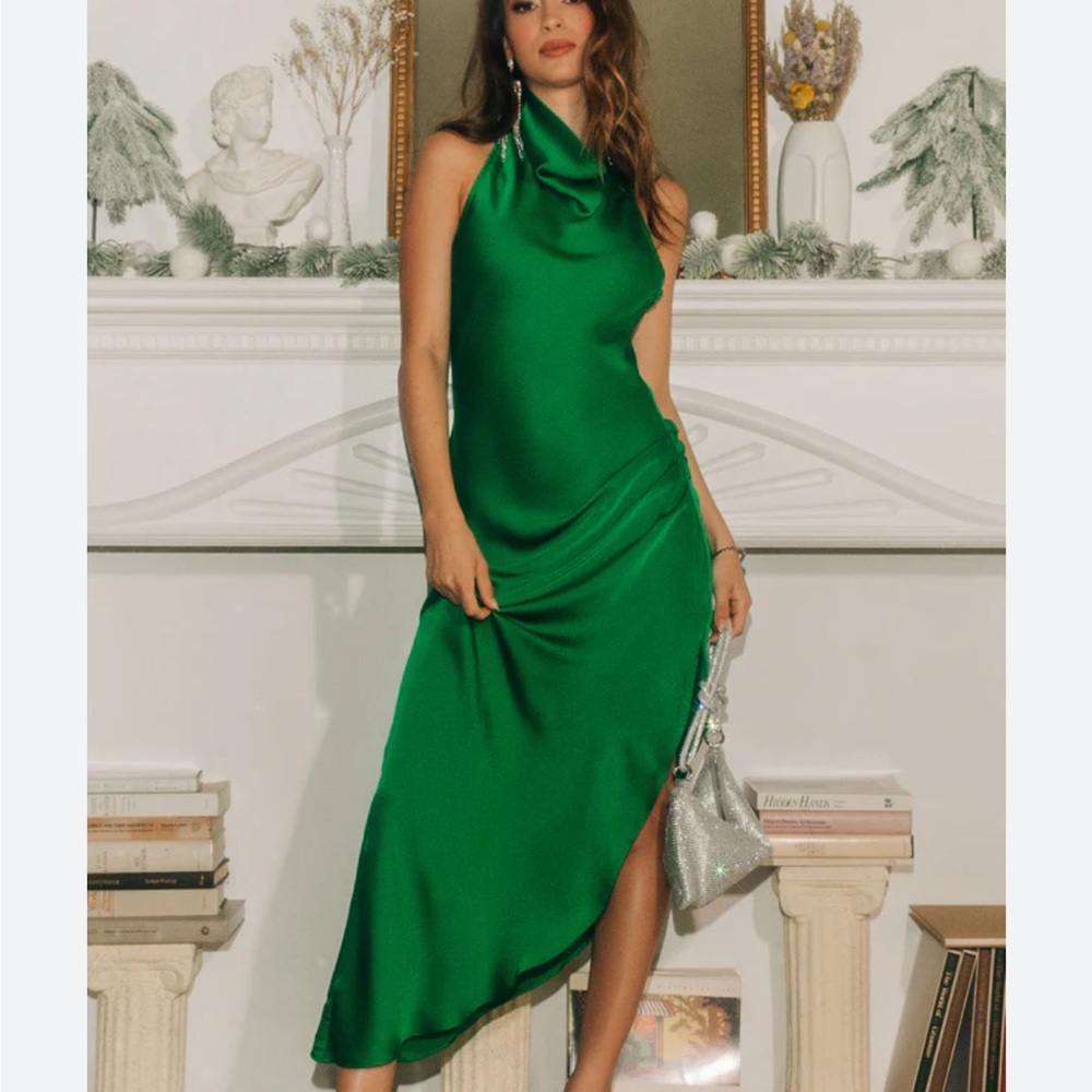 Green halter neck dress